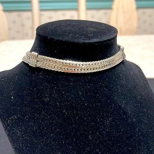 DOUBLE BRAIDED SHINY SILVER TONE CHOKER